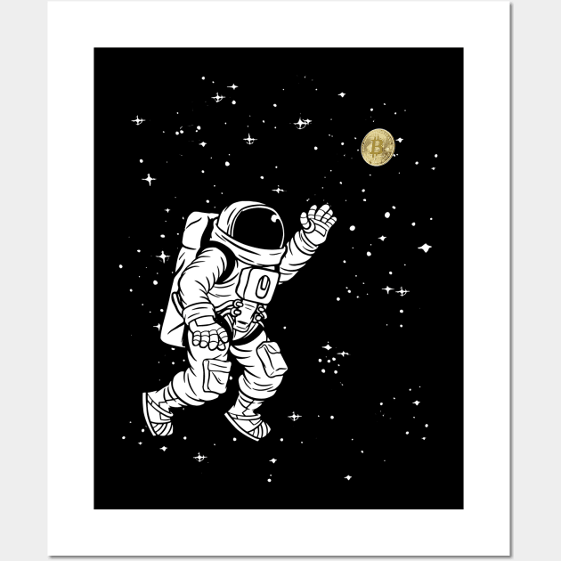 Bitcoin To The Moon Crypto Currency Astronaut Wall Art by UNDERGROUNDROOTS